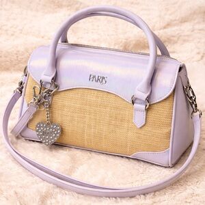 Paris Hilton Holographic Straw Satchel Purse | Y2K Glam Coquette Lilac Rainbow